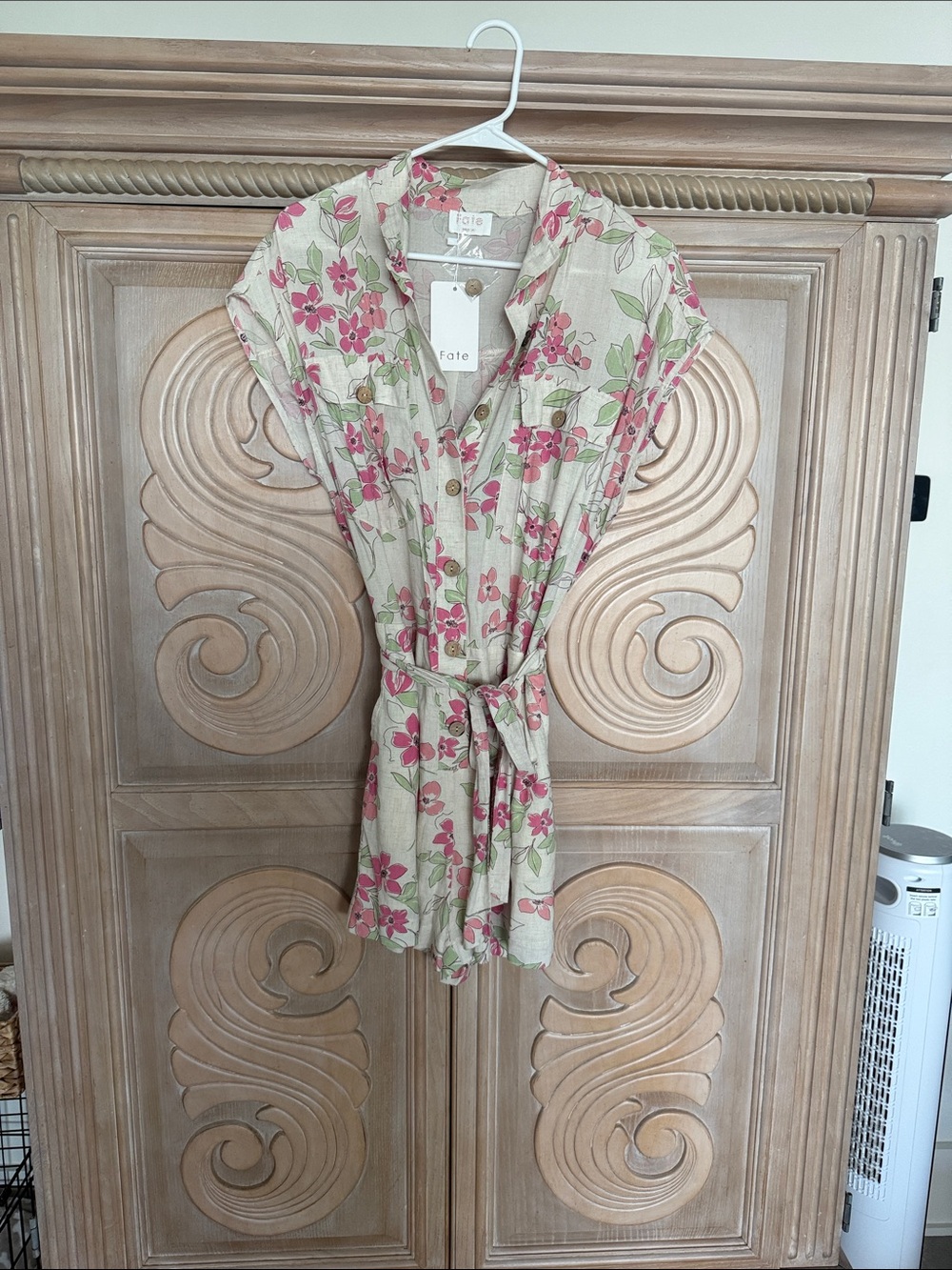 Fate Pink Floral Belted Mini Dress on Cream